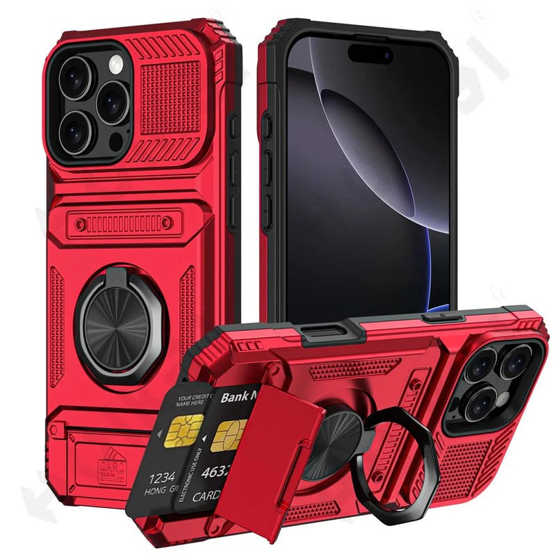 MagneticShield® iPhone Case – Heavy Duty Protection with Rotated Ring Kickstand & Wallet Cover