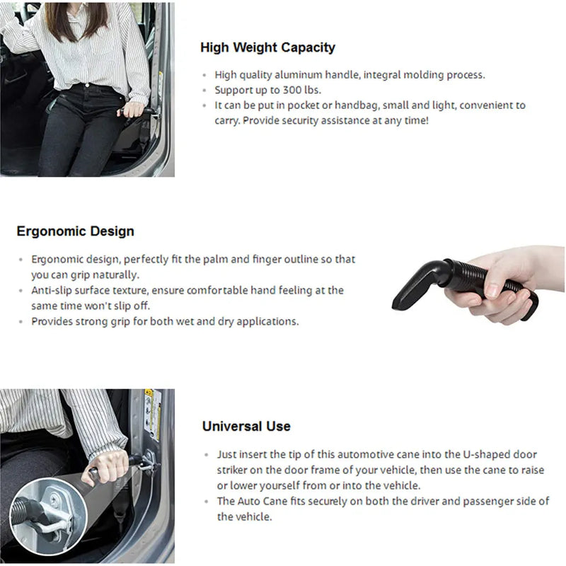 Car Handle Cane Vehicle Door Grab Bar Stand Assist Mobility Aid Tool Automotive Accessory for Children Elderly Black