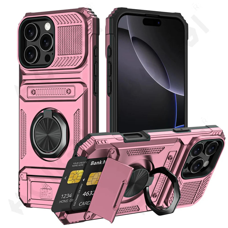 MagneticShield® iPhone Case – Heavy Duty Protection with Rotated Ring Kickstand & Wallet Cover